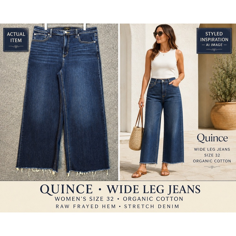 Quince Bella Stretch Wide Leg Jeans Midnight Blue Organic Cotton Women's 32x30